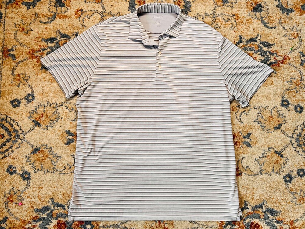 Johnnie O Mens Grey Striped Polo Shirt Size XL Golf